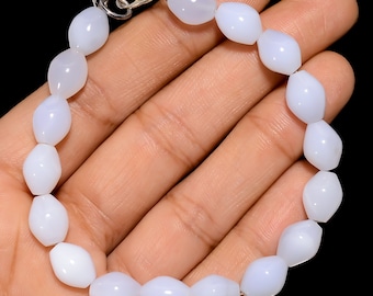 Blue Chalcedony Bracelet: Double Cone Beads, Smooth Style, 8 Inch