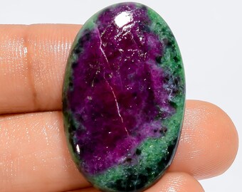 Natural Ruby Zoisite Cabochon: Oval Gemstone (32X21X5 mm, 37.5 Ct.)