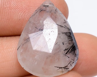 Pear Faceted Black Rutile Quartz Gemstone: 15 Ct, 23X18X6mm, Drilled
