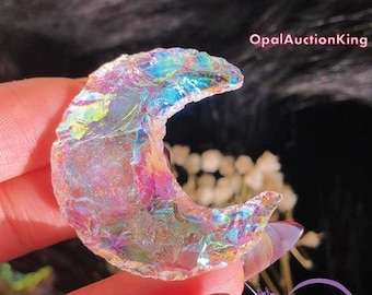 Aura Opalite Coated Moon, Angel Aura Titanium Crystal Moon For Jewelry Making