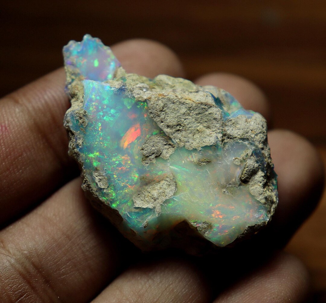 30CT】ウェロ産 エチオピア オパール 原石 透明 緑 青 鉱物原石