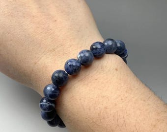 ブルーソーダライトクリスタルブレスレット：研磨された宝石ジュエリー