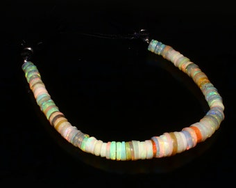 Ethiopian Opal Beads Strand: Natural Faceted Roundel Fire Opal