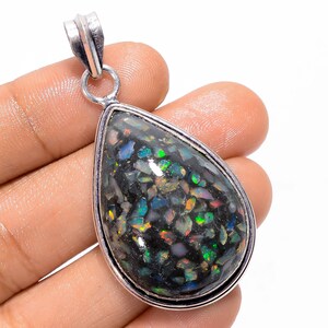 Spiny Ethiopian Opal Pendant: Pear Shape Sterling Silver Vintage Jewelry