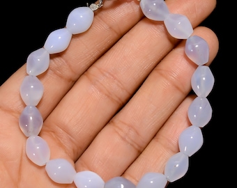 Blue Chalcedony Bracelet: Double Cone Gemstone Beads, 8 Inch