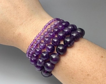 Amethyst Bracelet Custom size With Purple Natural Stone Crystal Beaded Bracelet 8mm 10mm 12mm