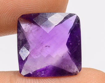 Natural Amethyst Gemstone: Square Faceted Loose Stone, 11.5 Ct (15X15X7 mm)