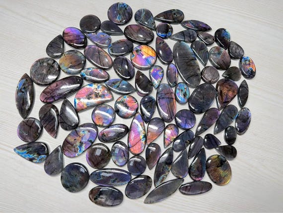 Purple Labradorite Cabochon Lot: Mix Shape Gemstone for Jewelry