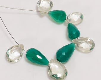 100% Natural Green Amethyst Chalcedony Mix Shape Faceted Beads 9X6 13X9 mm 27.5 Ct. B-2310