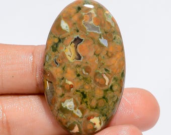 Natural Rhyolite Gemstone Cabochon: Oval Jewelry Stone (40X24X4 mm)