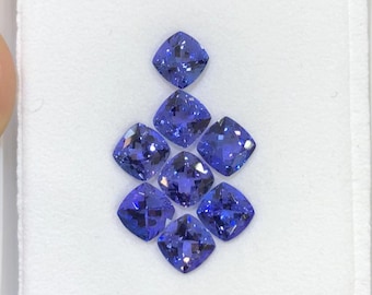 AAA Tanzanite Cushion Cut Lot: 6mm Faceted Gemstones, 8 Pieces