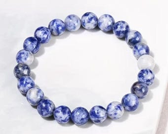 Blue Sodalite Crystal Bracelet: Natural Gemstone, Elastic Band