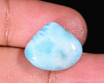 Natural Larimar Heart Cabochon: Loose Gemstone (16X19X8 MM, 18.70 Ct)