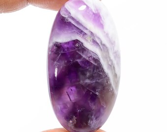 Oval Chevron Amethyst Cabochon: 73 Ct Loose Gemstone (44X24X8 mm)