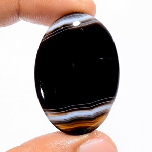 Black Botswana Agate Gemstone Oval Shape Cabochon Gemstone For Making Jewelry 46.5 Ct 38X26X6mm B55