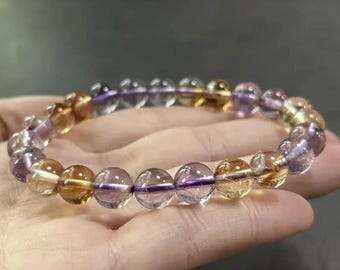 Pulsera de cristal de ametrino de 8 mm: sanación de chakras, regalo de San Valentín