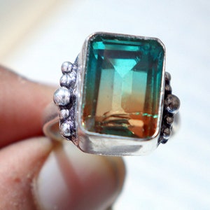 Octagon Tourmaline Ring: 925 Sterling Silver Statement Ring, US Size 8