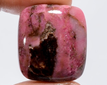 Rhodonite Gemstone Cabochon: Radiant Shape, 47.5 Ct, 25X22X6 mm