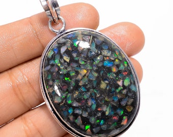Handmade Spiny Ethiopian Opal Pendant: Vintage Sterling Silver Jewelry