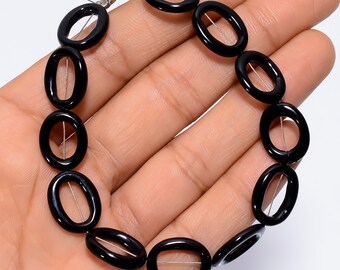 Black Onyx Oval Bead Bracelet: Smooth Go-Go Style, 8"