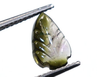 Green Bio Tourmaline Leaf Shape Carved Loose Gemstone For Making Jewelry 8x4x2mm P24