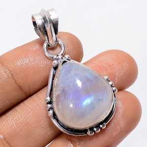 Rainbow Moonstone Pear Pendant: Vintage Sterling Silver Jewelry