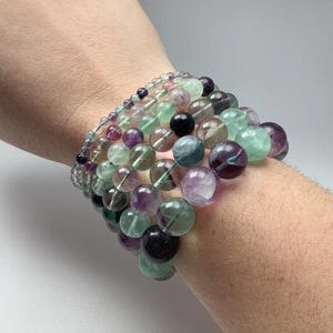FLUORITE Crystal Bracelet - Round Beads - Beaded Bracelet, Handmade Jewelry, Healing Crystal Bracelet