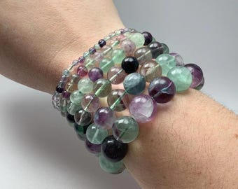 FLUORITE Crystal Bracelet - Round Beads - Beaded Bracelet, Handmade Jewelry, Healing Crystal Bracelet
