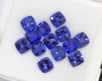 AAA Tanzanite Cushion Cut Lot: 6mm Faceted Gemstones, 13 Pieces