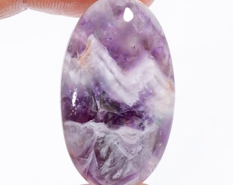 Natural Chevron Amethyst Cabochon: Oval Gemstone (34x20x7mm, 40.5 Ct)