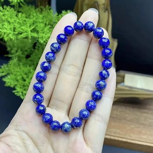 Lapis Lazuli Gemstone Bracelet | Elastic Crystal Bracelet , Lapis Lazuli Stretch Bracelet, 8mm Large Beads | Natural Gemstone Jewelry