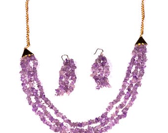 Amethyst Necklace Earring Set: Handmade Gemstone Jewelry