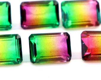 Faceted Watermelon Tourmaline Doublet: Octagon Emerald Cut Gemstone (10x14mm)