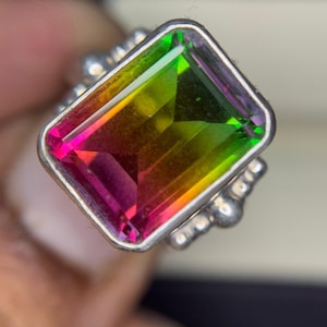 Octagon Tourmaline Ring: 925 Sterling Silver Statement Ring