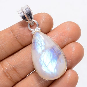 Rainbow Moonstone Pear Pendant: Ethnic Sterling Silver Jewelry