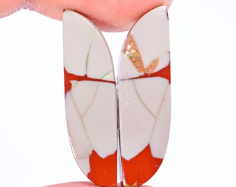 Noreena Jasper Cabochon Pair: Natural Fancy Gemstone, 24.30 Ct (32X9X4 MM)