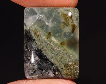 Cabujón de prehnita natural: piedra preciosa rectangular para joyería (23 x 18 x 7 mm)