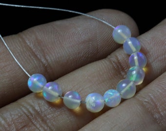 10 cuentas redondas de ópalo blanco etíope: bolas de ópalo natural (4-5 mm)