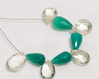 100% Natural Green Amethyst Chalcedony Mix Shape Faceted Beads 10X6 11X8 mm Strand 2" 29 Ct. B-2309