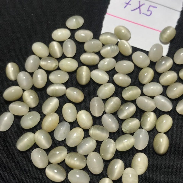 10 Pcs Lot 5x7mm Cat's Eye Quartz Cabochons Wholesale Gemstone Loose Quartz Gemstone Green Cats Eye Silver Jewelry Cabs