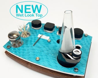 3D Bubble Puffco Dab Rig Station Organizer for Peak or Pro Portable Cannabis Vaporizer Dab Session, ISO Pump, Swab Vase, Tool Rest, Aqua