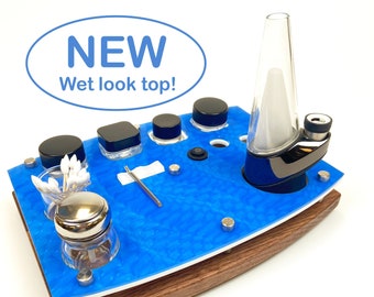 Puffco Dab Rig Station Organizer for Peak or Pro Portable Cannabis Vaporizer ~  ISO Pump, Swab Vase, Bright Blue, 3D Water Bubbles