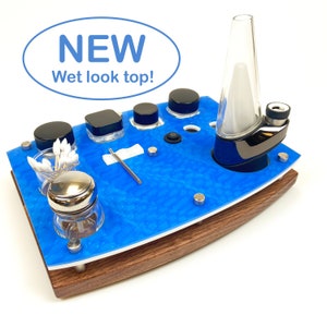Puffco Dab Rig Station Organizer for Peak or Pro Portable Cannabis Vaporizer ~  ISO Pump, Swab Vase, Bright Blue, 3D Water Bubbles