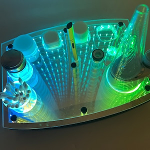 Puffco Infinity Tray with RGB LED Lights in a Mirrored Top and Hardwood Base