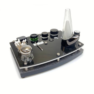 Puffco Peak/Pro Vaporizer Rig  Station Dab ~ Session Organizer & Cleaning Stand w/ISO Pump, Swab Beaker, Smoky Gray Base, Pearls Jar