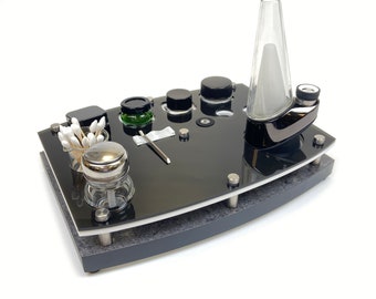 Puffco Peak/Pro Vaporizer Rig  Station Dab ~ Session Organizer & Cleaning Stand w/ISO Pump, Swab Beaker, Smoky Gray Base, Pearls Jar