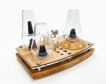 The Zenco Drinking Glass Vaporizer Organizing Tray For Duo or Flow and Cleaning Station with ISO Pump and Swab Jar