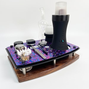 The Premium Dr. Dabber Switch Dab Station Rig Tray Vape Session Organizer ~ Exotic Acrylic Top ~ Hardwood Base ~ ISO Pump and Swab Jar