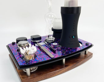 The Premium Dr. Dabber Switch Dab Station Rig Tray Vape Session Organizer ~ Exotic Acrylic Top ~ Hardwood Base ~ ISO Pump and Swab Jar
