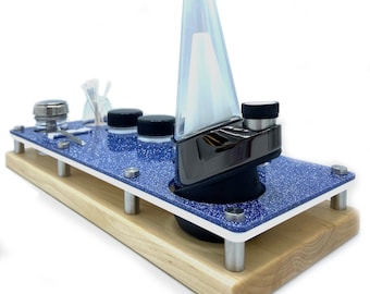 Puffco Peak or Pro Glitter Dab Rig Station, Concentrate Vaporizer Tray Organizer for Cannabis Dab Users ~ Includes ISO Pump and Swab Holder